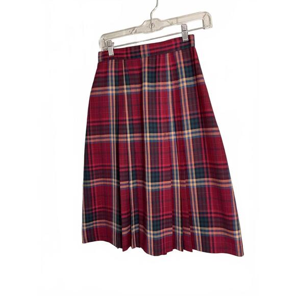 skyr Dresses & Skirts - Skyr Wool Blend Red Plaid Pleated Skirt School girl Academia Preppy Size 4